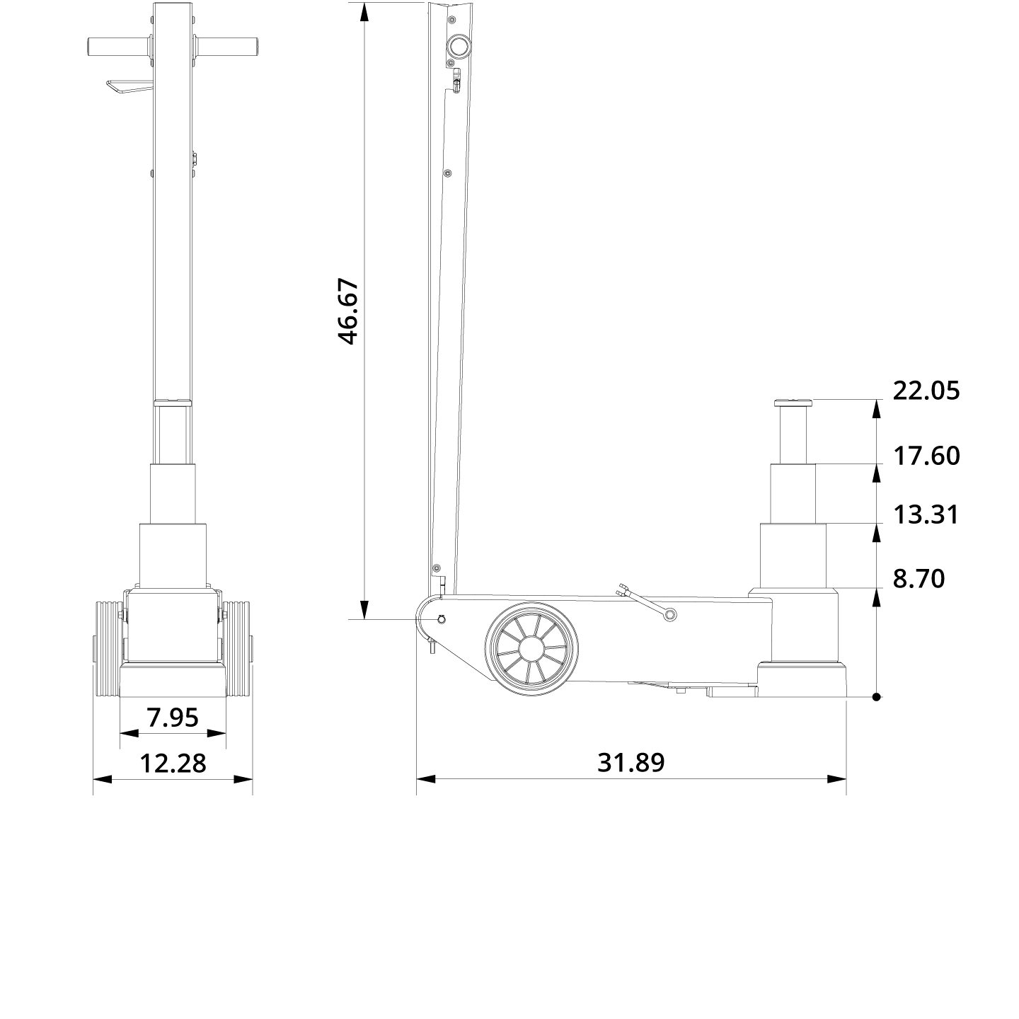 Air Hydraulic Jack 50 3H Drawing US
